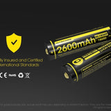 Nitecore NL1826R 18650 2600mAh 3.6V Protected Lithium Ion (Li-ion) Button Top Battery with Built In Micro-USB Charging Port