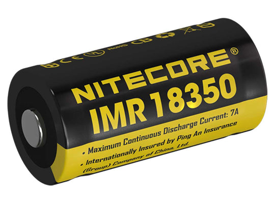 Nitecore NL18350A IMR 18350 700mAh 3.7V Unprotected High-Drain 7A Lithium Manganese (LiMn2O4) Button Top Battery - Boxed