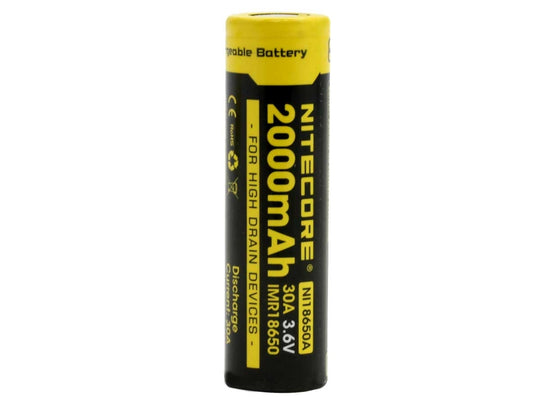 Nitecore NL18650A IMR 18650 2000mAh 3.6V Unprotected High-Drain 30A Lithium Manganese (LiMn2O4) Flat Top Battery - Boxed