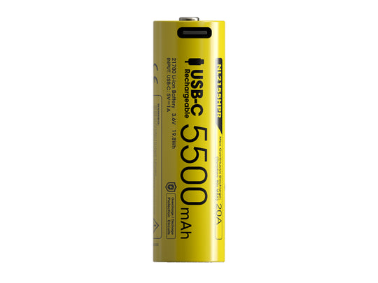 Nitecore NL2155HPR 21700 5500mAh 3.6V 20A High Drain Protected Lithium Ion (Li-ion) Button Top Battery with Built-in USB-C Charging Port