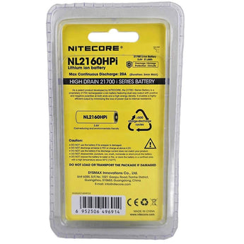Nitecore NL2160HPi 21700 6000mAh 3.6V Protected Lithium Ion (Li-ion) Button Top Battery for the iSeries Flashlights