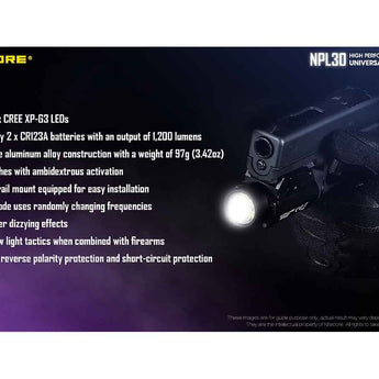 Nitecore NPL30 LED Weapon Light - 1200 Lumens - CREE XP-G3 - Includes 2 x CR123A