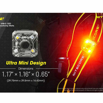 Nitecore NU05-V2-KIT USB-C Rechargeable Headlamp Mate - 40 Lumens - Uses Built-in Li-ion Battery Pack - Includes Headband, Bike Mount and Charging Cable