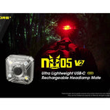 Nitecore NU05-V2 USB-C Rechargeable Headlamp Mate - 40 Lumens - Uses Built-in Li-ion Battery Pack - Light Only