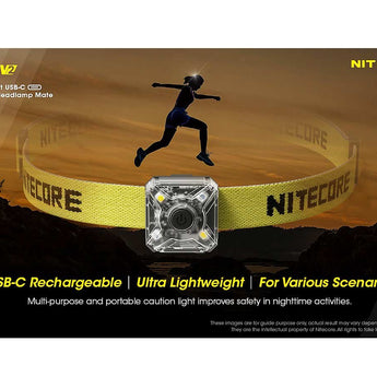 Nitecore NU05-V2 USB-C Rechargeable Headlamp Mate - 40 Lumens - Uses Built-in Li-ion Battery Pack - Light Only