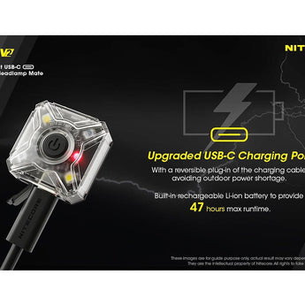 Nitecore NU05-V2 USB-C Rechargeable Headlamp Mate - 40 Lumens - Uses Built-in Li-ion Battery Pack - Light Only