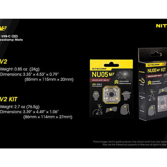 Nitecore NU05-V2 USB-C Rechargeable Headlamp Mate - 40 Lumens - Uses Built-in Li-ion Battery Pack - Light Only