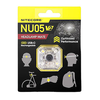 Nitecore NU05-V2 USB-C Rechargeable Headlamp Mate - 40 Lumens - Uses Built-in Li-ion Battery Pack - Light Only