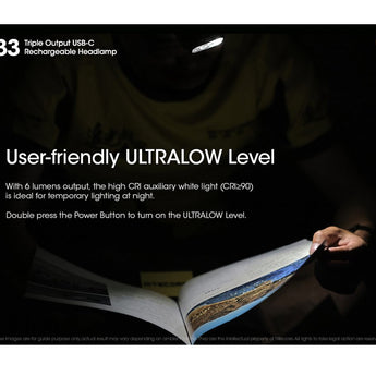 Nitecore NU33 USB-C Rechargeable LED Headlamp - 700 Lumens - Uses Built-in 2000mAh Li-ion battery Pack