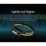 Nitecore NU40 USB-C Rechargeable LED Headlamp - 1000 Lumens - Uses Built-in 2600mAh Li-ion Battery Pack
