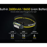 Nitecore NU40 USB-C Rechargeable LED Headlamp - 1000 Lumens - Uses Built-in 2600mAh Li-ion Battery Pack