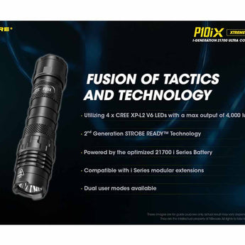 Nitecore P10iX USB-C Rechargeable LED Flashlight - 4000 Lumens - 4 x CREE XP-L2 V6 - Includes 1 x 21700 and NTH10 Holster
