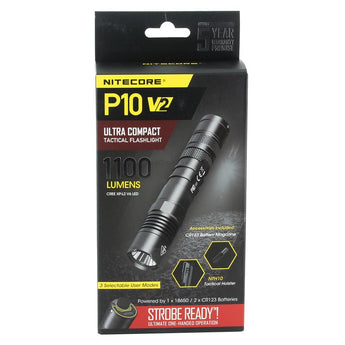 Nitecore P10 V2 Tactical LED Flashlight - CREE XP-L2 V6 - 1100 Lumens - Uses 1 x 18650 or 2 x CR123A