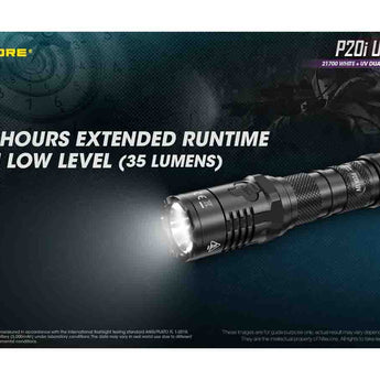 Nitecore P20i UV USB-C Rechargeable LED Flashlight - 1800 Lumens - Luminus SST-40-W - 320mW UV - Includes 1 x 21700 and NTH20 Holster