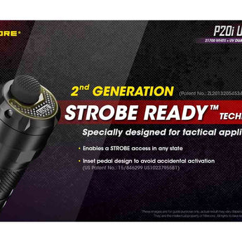 Nitecore P20i UV USB-C Rechargeable LED Flashlight - 1800 Lumens - Luminus SST-40-W - 320mW UV - Includes 1 x 21700 and NTH20 Holster
