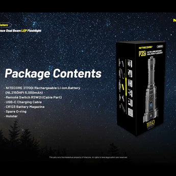 Nitecore P35i USB-C Rechargeable Dual Beam LEP Flashlight - 6 x CREE XP-G3 and 1 x LEP - 3000 Lumens - Includes 1 x 21700