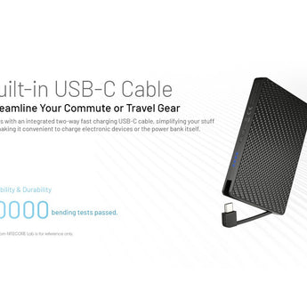 Nitecore POCKET10000 Carbon Fiber 10000mAh Li-ion Power Bank with Built-in USB-C Cable