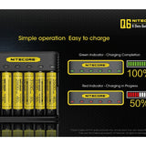 Nitecore Q6 6 Bay Battery Charger for Li-Ion, IMR Batteries - 2A Output - Fits 10440, 14500, 16500, 16340, 17500, 17650, 17670, 18350, 18490, 18500, 18650, 20700, 21700, 22650, 26500, 26650, and more