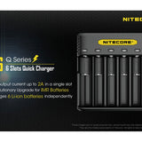 Nitecore Q6 6 Bay Battery Charger for Li-Ion, IMR Batteries - 2A Output - Fits 10440, 14500, 16500, 16340, 17500, 17650, 17670, 18350, 18490, 18500, 18650, 20700, 21700, 22650, 26500, 26650, and more