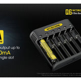 Nitecore Q6 6 Bay Battery Charger for Li-Ion, IMR Batteries - 2A Output - Fits 10440, 14500, 16500, 16340, 17500, 17650, 17670, 18350, 18490, 18500, 18650, 20700, 21700, 22650, 26500, 26650, and more