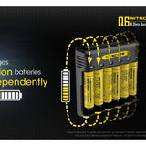 Nitecore Q6 6 Bay Battery Charger for Li-Ion, IMR Batteries - 2A Output - Fits 10440, 14500, 16500, 16340, 17500, 17650, 17670, 18350, 18490, 18500, 18650, 20700, 21700, 22650, 26500, 26650, and more