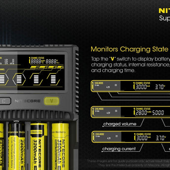 Nitecore Superb Charger SC4 4-Channel Selectable Current Smart Battery Charger for Li-ion, Ni-Cd, NiMH Batteries, and USB Devices