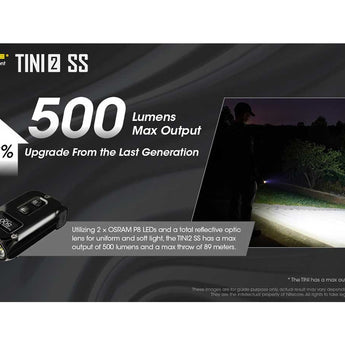 Nitecore TINI-2 Dual-Core USB-C Rechargeable LED Keychain Flashlight - 500 Lumens - 2 x OSRAM P8 - Uses Built-In 280mAh Li-ion Battery Pack - Aluminum Alloy, Stainless Steel, or Titanium - Black or Gray