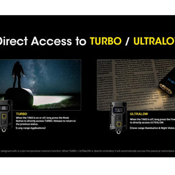 Nitecore TINI 3 USB-C Rechargeable LED Keylight - 600 Lumens - NiteLab MCT UHE - Uses Built-in 330mAh Li-ion Battery Pack - Black, Gray, or Orange