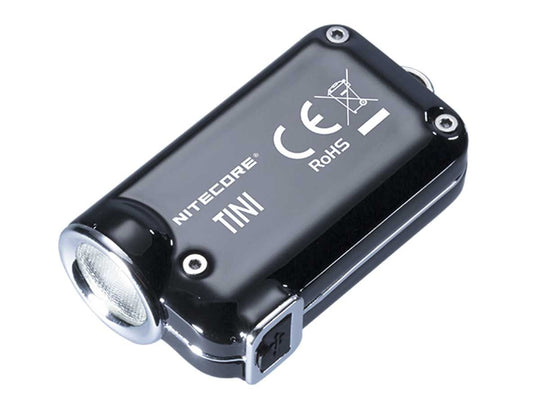 Nitecore TINI SS USB Rechargeable Stainless Steel LED Key Light - CREE XP-G2 S3 LED - 380 Lumens - Includes 1 x Li-Ion Battery Pack - Jet Black