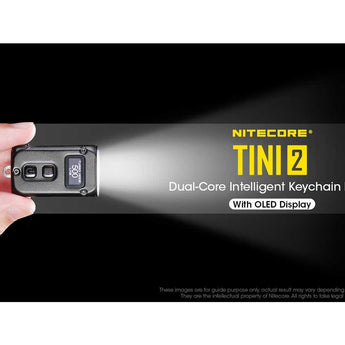 Nitecore TINI-2 Dual-Core USB-C Rechargeable LED Keychain Flashlight - 500 Lumens - 2 x OSRAM P8 - Uses Built-In 280mAh Li-ion Battery Pack - Aluminum Alloy, Stainless Steel, or Titanium - Black or Gray