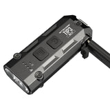 Black portable light with digital display on a white background