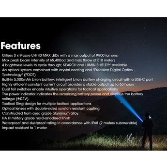 Nitecore TM9K Pro USB-C Rechargeable LED Flashlight - 9900 Lumens - 3 x NiteLab UHi 40 MAX - Uses Built-in 5000mAh Li-ion Battery Pack