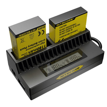 Nitecore UGP4 Intelligent USB Battery Charger - Angle Shot With Batteries