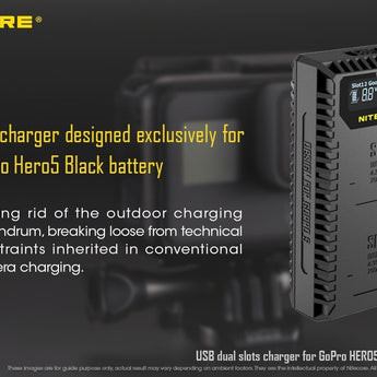 Nitecore UGP5 Intelligent USB Charger for GoPro Hero 5 Black Batteries