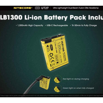 Nitecore UT27 Dual Beam Fusion Elite LED Headlamp - 520 Lumens - CREE XP-G3 S3 - Includes USB-C Rechargeable HLB-1300 Battery Pack