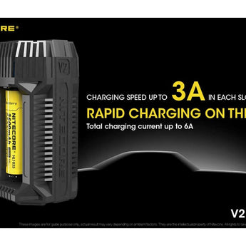 Nitecore V2 Smart Battery Car Charger for Li-Ion, IMR, Ni-MH and Ni-Cd Batteries - Includes DC Cable