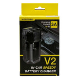 Nitecore V2 Smart Battery Car Charger for Li-Ion, IMR, Ni-MH and Ni-Cd Batteries - Includes DC Cable