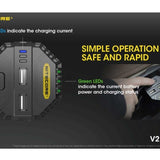 Nitecore V2 Smart Battery Car Charger for Li-Ion, IMR, Ni-MH and Ni-Cd Batteries - Includes DC Cable