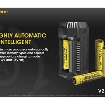 Nitecore V2 Smart Battery Car Charger for Li-Ion, IMR, Ni-MH and Ni-Cd Batteries - Includes DC Cable