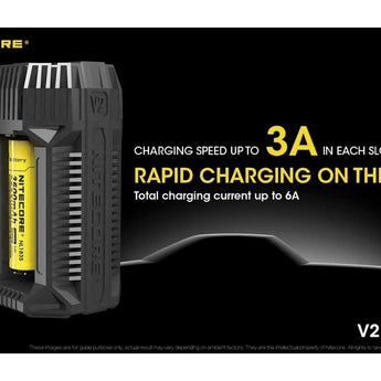 Nitecore V2 Smart Battery Car Charger for Li-Ion, IMR, Ni-MH and Ni-Cd Batteries - Includes DC Cable