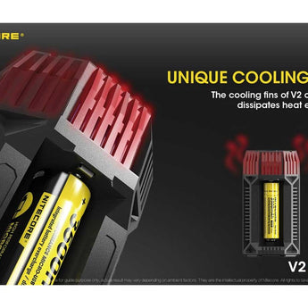 Nitecore V2 Smart Battery Car Charger for Li-Ion, IMR, Ni-MH and Ni-Cd Batteries - Includes DC Cable
