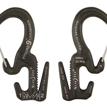 Nite Ize Figure 9 Carabiner Rope Tightener - Small - 2 Pack with Rope - Black