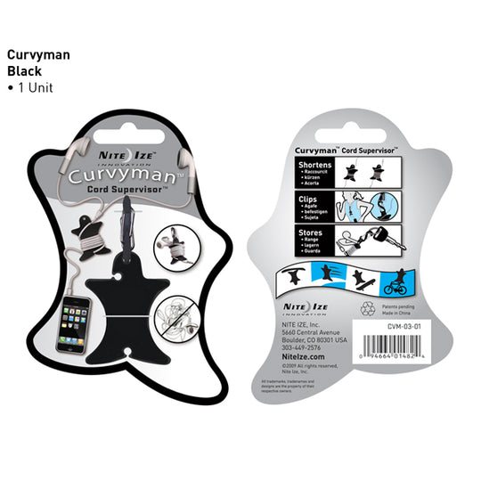 Nite Ize Curvyman Cord Supervisor for Earbuds - Includes Plastic #0 S-Biner Carabiner - Black (CVM-03-01)