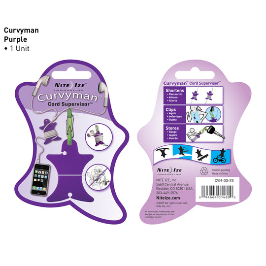 Nite Ize Curvyman Cord Supervisor for Earbuds - Includes Plastic #0 S-Biner Carabiner - Purple (CVM-03-23)