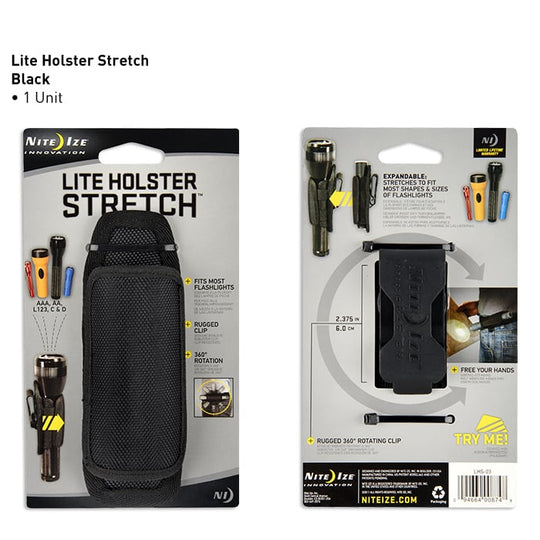 Nite Ize Light Holster Stretch for AAA, AA, L123, C & D cell Flashlights with 5/8 to 1.5 Diameter Barrels - Black