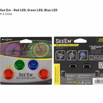 Nite Ize See'Em Mini LED Spoke Lights for Bicycle Wheels - Includes 4 x CR927 - 4 Pack - Assorted Colors (NSE-A1-4R3)