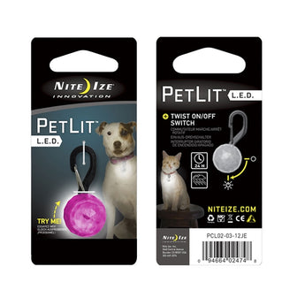 Nite Ize PetLit LED Collar Light with Carabiner Clip - White LED - Includes 1 x CR927 - Jewel Pink (PCL02-03-12JE)