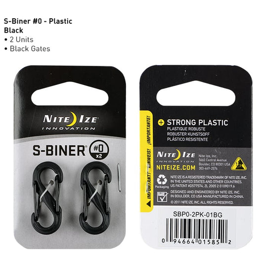 Nite Ize S-Biner SBP0-2PK-01BG - Plastic Double-Gated Carabiner Clips - #0 - 2 Pack - Black with Black Gates