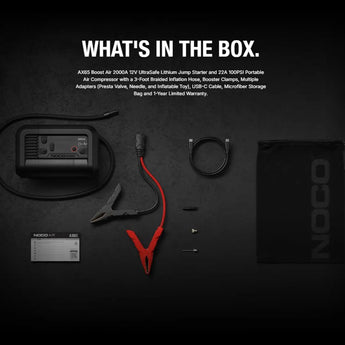 NOCO AX65 12V 2000A Boost-X Jump Starter and 12V 22A Air Compressor - Uses Built-in Li-ion Battery Pack