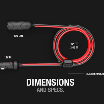 NOCO GC019 12V Plug 12-Foot Extension Cable